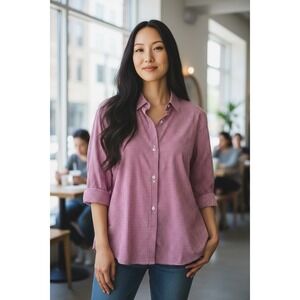 Sonoma Lifestyle Woman Stretch Coral‎ Gingham 3/4 Sleeve Button Down Shirt 2X